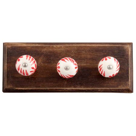 Red Leaf Floral Ceramic Wooden Hooks